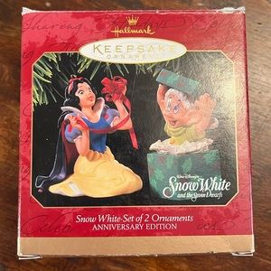 Snow White and Dopey 1997 Anniversary Edition Hallmark Ornament Set